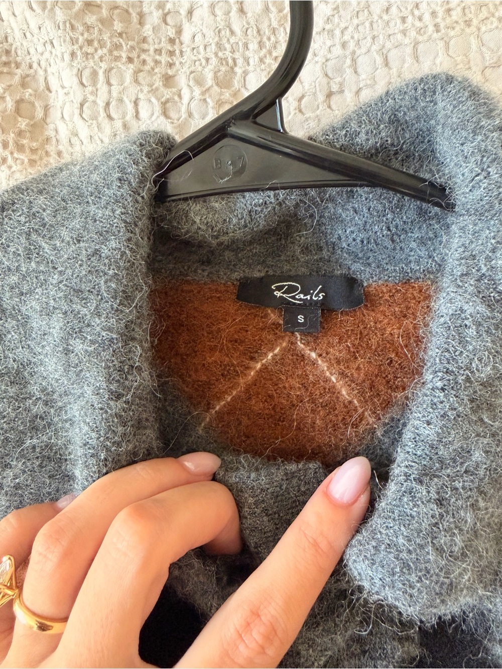 Gray Argyle Polo-Neck Sweater with Brown Accents Shaw Rails Cardigan - Picture 4 of 4